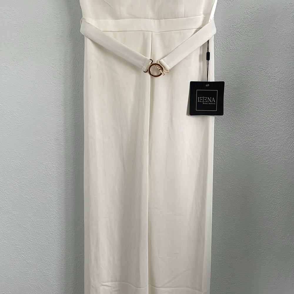 Mac Duggal 26621 White Belted Illusion‎ High Neck Cap Sleeve Jumpsuit Size 2 - Picture 8 of 13